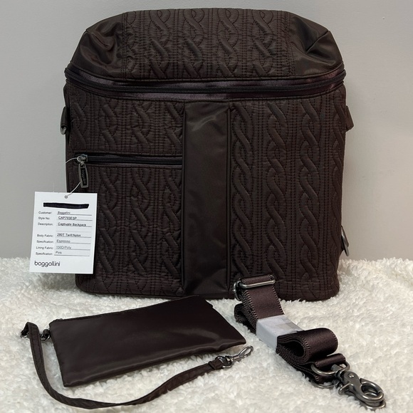Baggallini Handbags - Baggallini Quilted Captivate Backpack Messenger Sholder Bag - Dark Brown NWOT